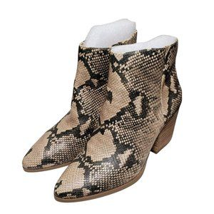 Sun + Stone Womens Ivory Snake Print Block Heel Pointed Toe Zip Ankle Boots Sz 9